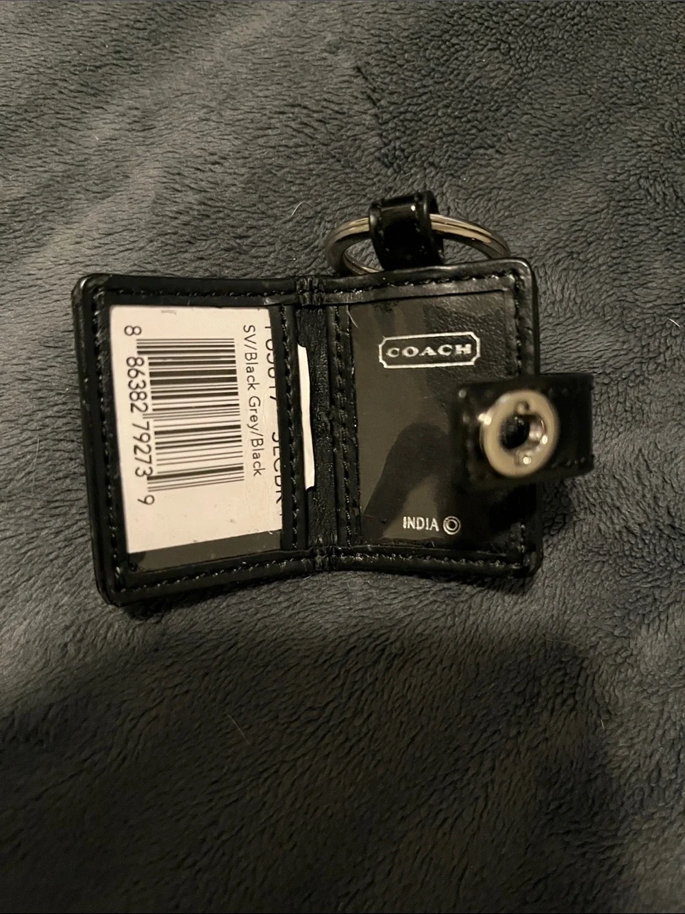 Coach Black Leather Signature Key & Card Holder Keyring